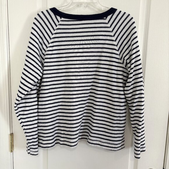 Old Navy Stripe Loose Split Neck Top Jersey Knit Raglan Sleeve Navy Blue Size XL - Picture 4 of 6